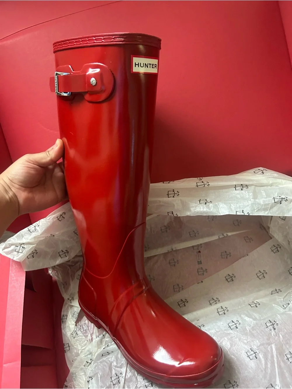 Hunter Women's Tall Gloss Rain Boot in Bright Red